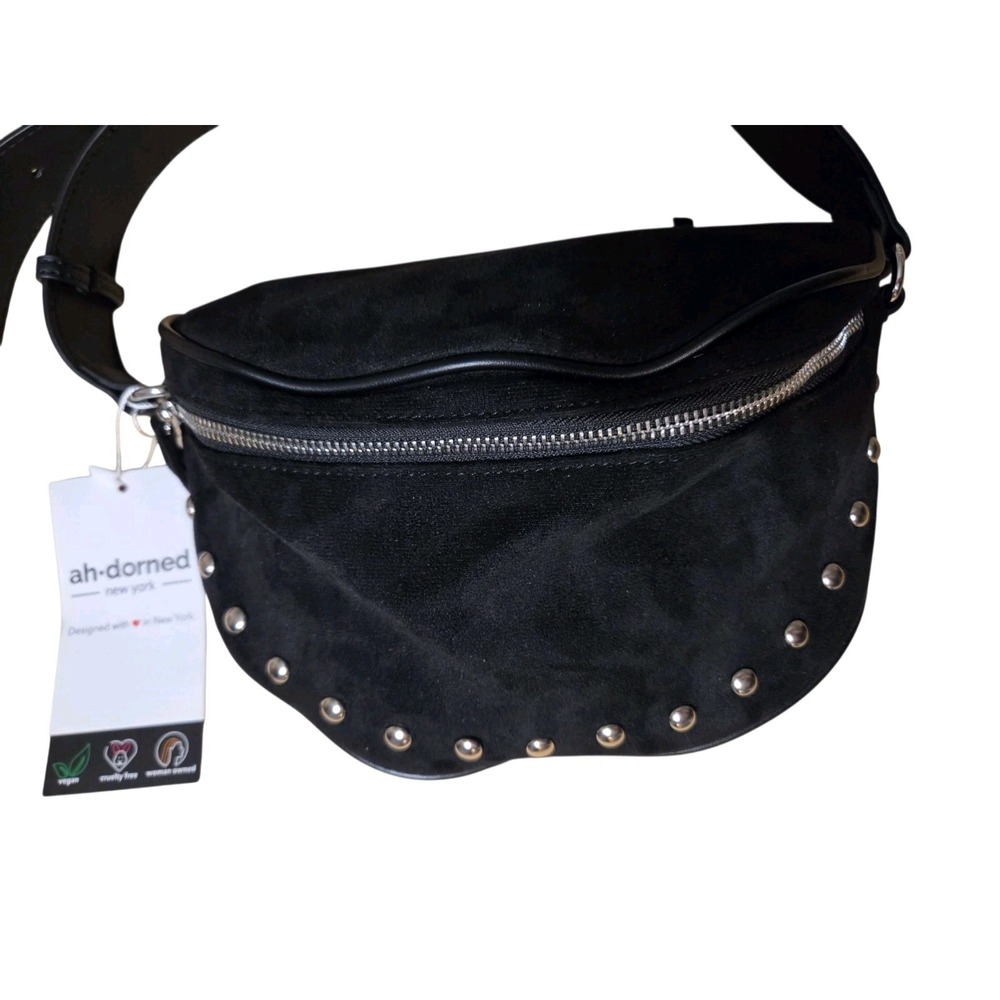 Ahdorned Faux Suede Crossbody Bag Silver Studded Black NWT Cowgirl Edgy Boho